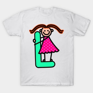 Letter L for girls alphabet Kids Colorful Cartoon Character T-Shirt